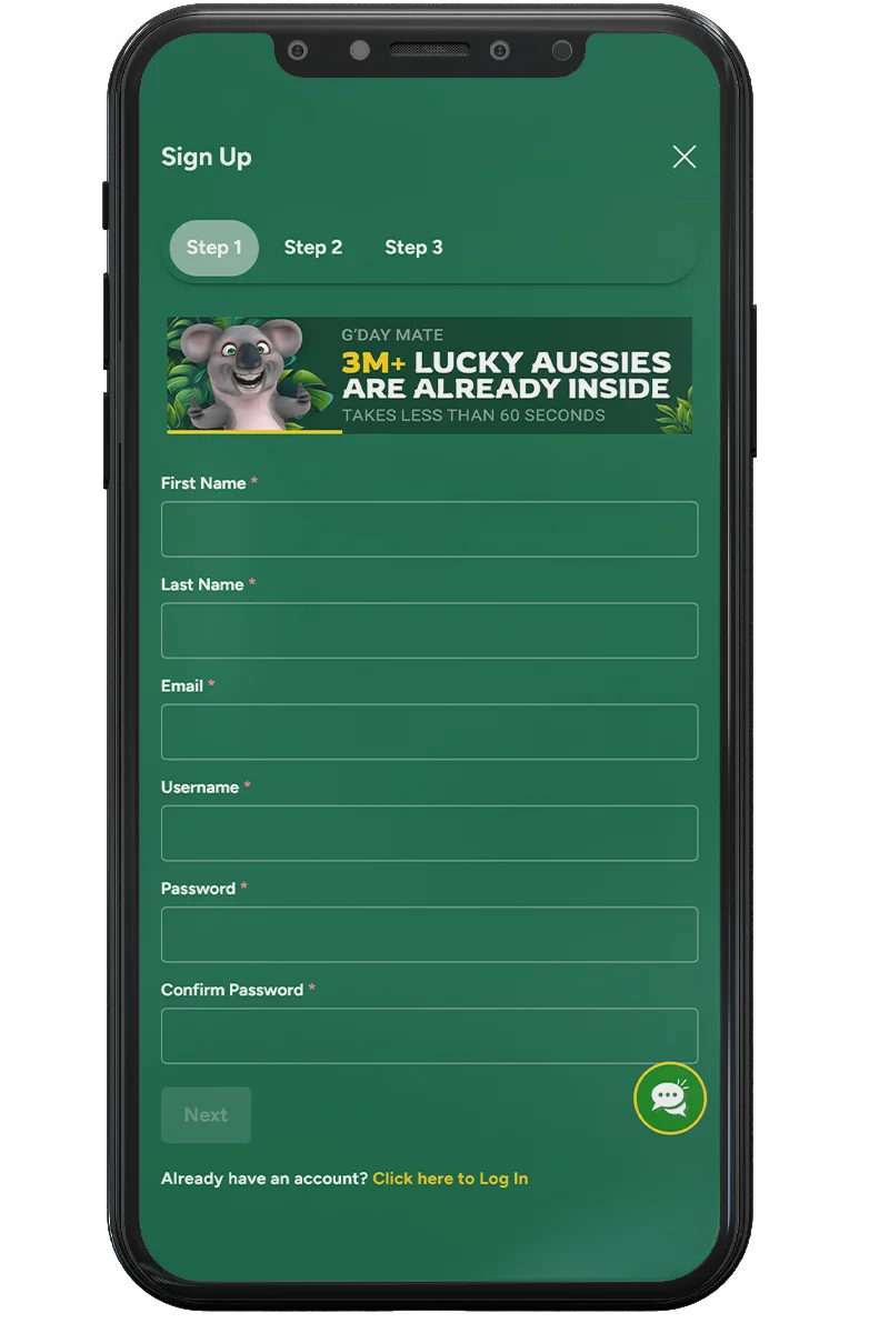 Screenshot of an online casino on a mobile phone
